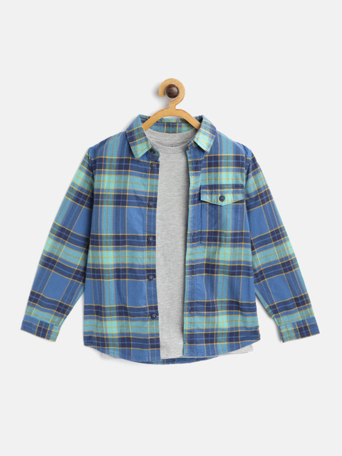 

Marks & Spencer Boys Navy Blue & Yellow Checked Shirt with Tshirt