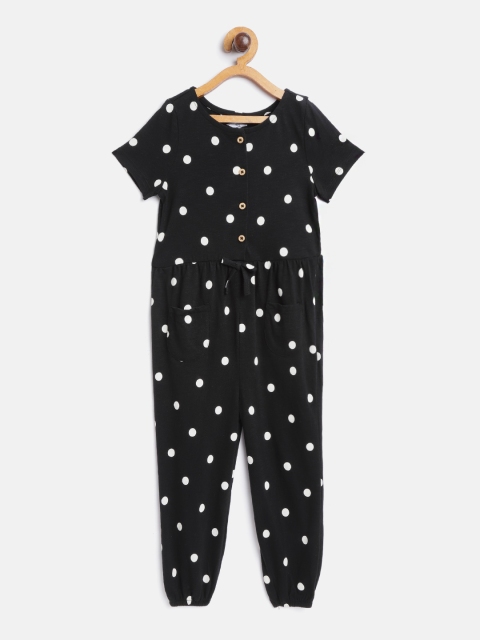 

Marks & Spencer Girls Black & White Pure Cotton Polka Dot Print Basic Jumpsuit