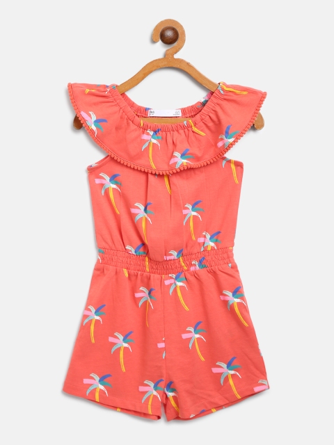 

Marks & Spencer Girls Peach-Coloured Printed Off-Shoulder Playsuit