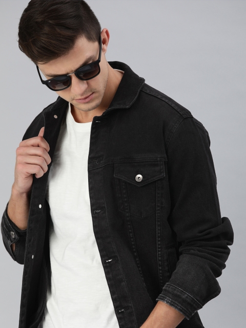 

WROGN Men Black Solid Slim Fit Denim Jacket