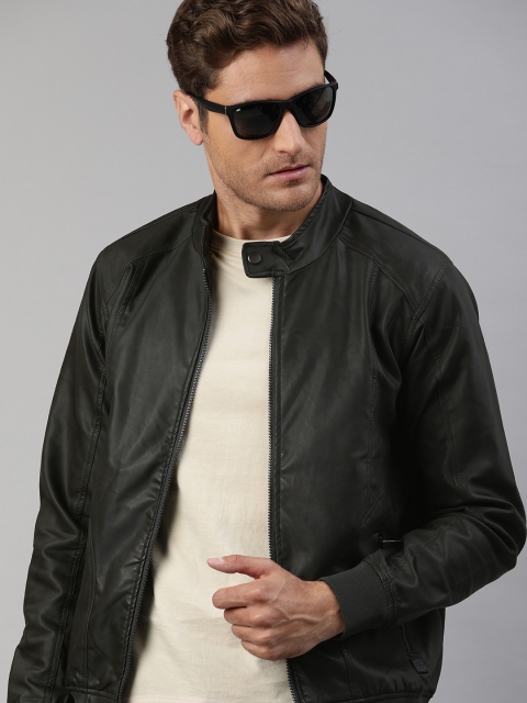 

WROGN Men Black Slim Fit Solid Biker Jacket