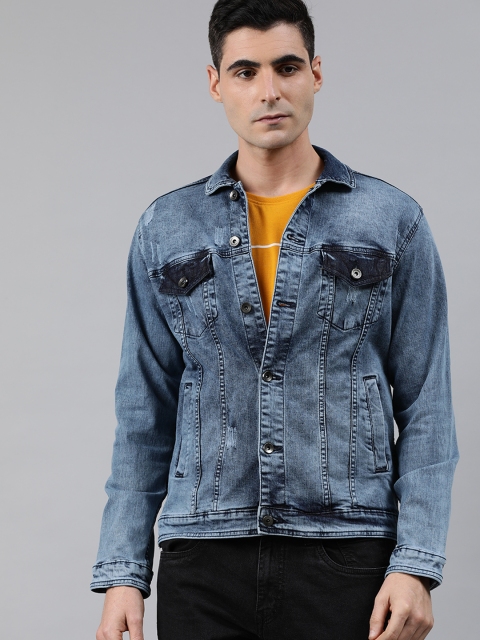 

WROGN Men Blue Solid Slim Fit Denim Jacket
