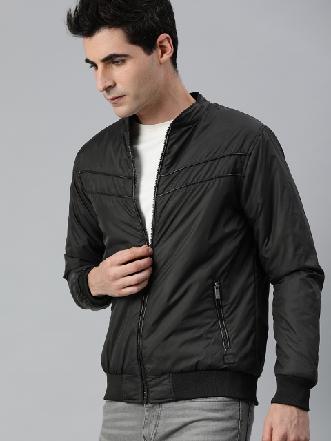 

WROGN Men Black Slim Fit Solid Bomber Jacket
