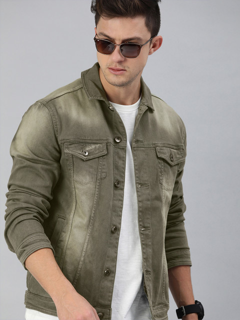 

WROGN Men Green Faded Slim Fit Denim Jacket