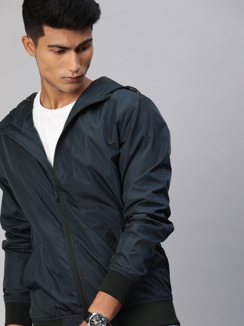 

WROGN Men Navy Blue Solid Sporty Jacket