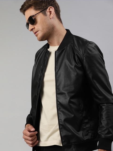

WROGN Men Black Slim Fit Solid Bomber Jacket