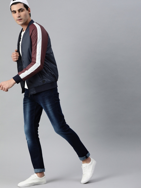 

WROGN Men Navy Blue Slim Fit Solid Bomber Jacket
