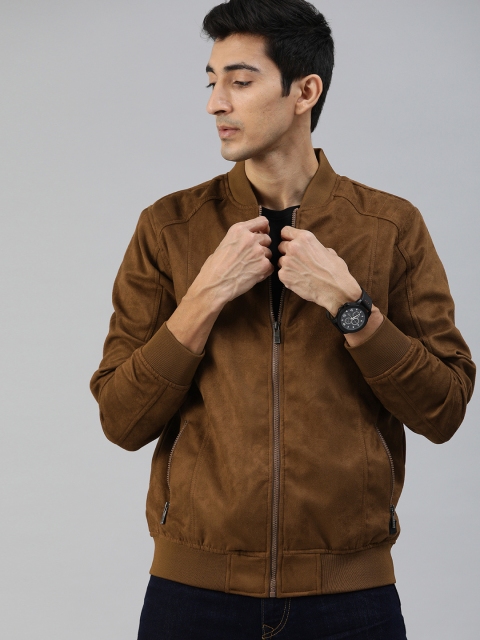 

WROGN Men Tan Brown Slim Fit Solid Bomber Jacket