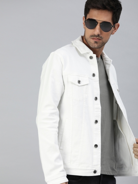 

WROGN Men White Solid Slim Fit Denim Jacket