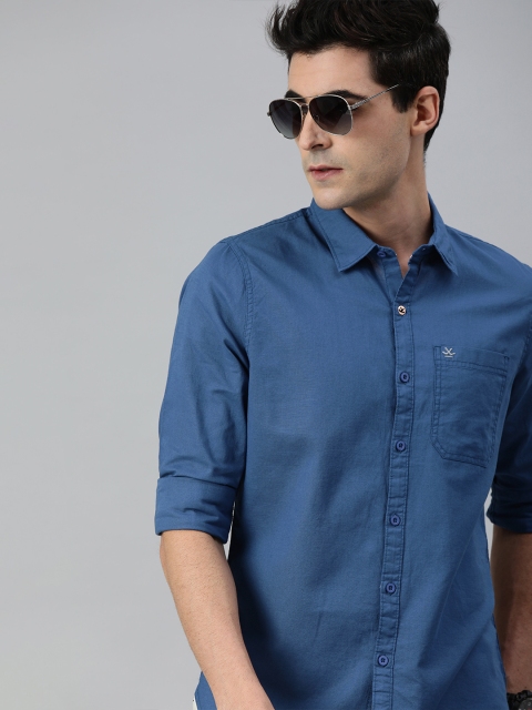 

WROGN Men Blue Solid Slim Fit Casual Shirt