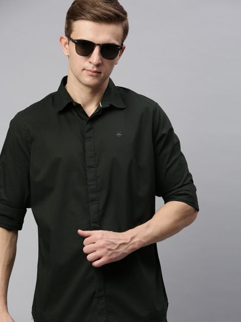 

WROGN Men Olive Green Slim Fit Solid Casual Shirt