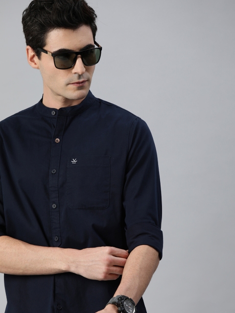 Men Navy Blue Slim Fit Casual Shirt