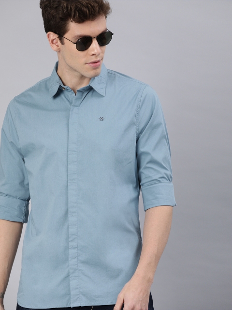 

WROGN Men Blue Slim Fit Solid Casual Shirt