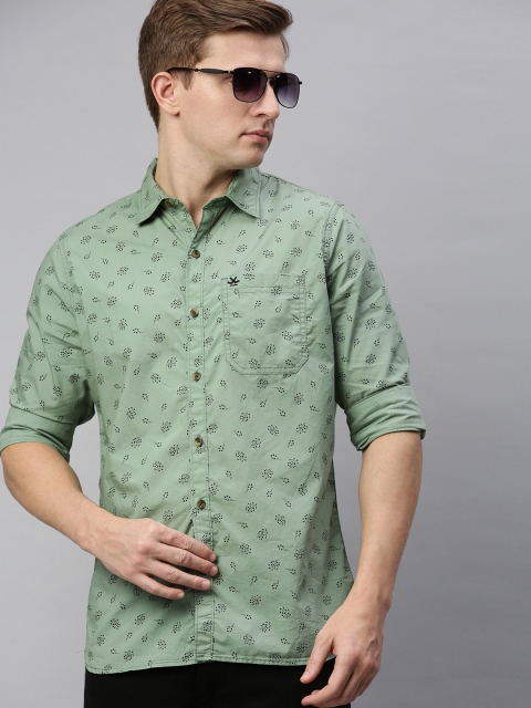

WROGN Men Olive Green & Black Slim Fit Ditsy Floral Printed Casual Shirt