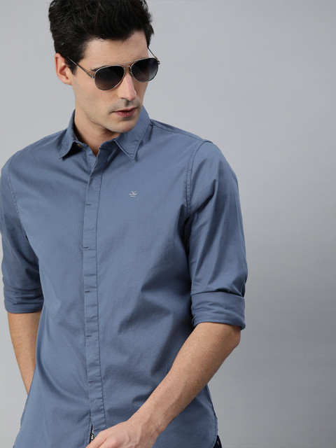 

WROGN Men Blue Slim Fit Solid Casual Shirt