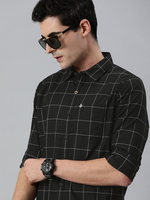 

WROGN Men Black & White Slim Fit Checked Casual Shirt