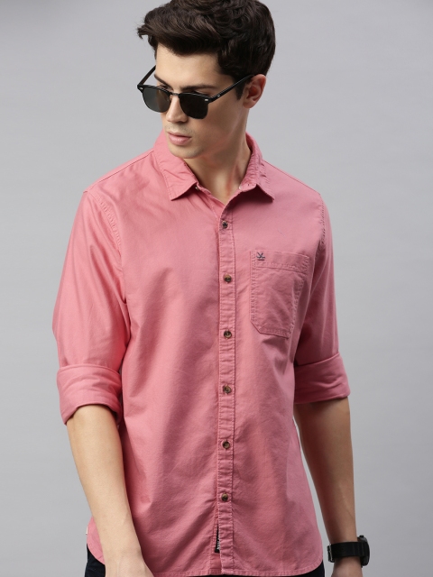 

WROGN Men Peach-Coloured Slim Fit Solid Casual Shirt