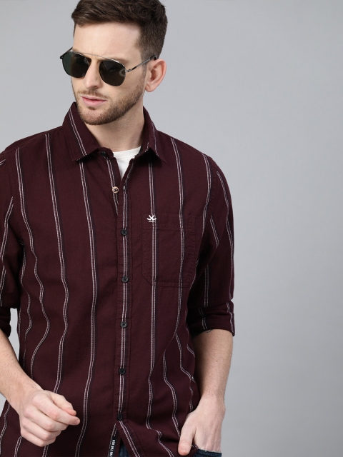 

WROGN Men Maroon & White Slim Fit Striped Casual Shirt