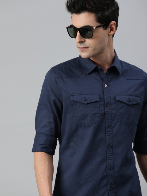 

WROGN Men Navy Blue Solid Slim Fit Casual Shirt