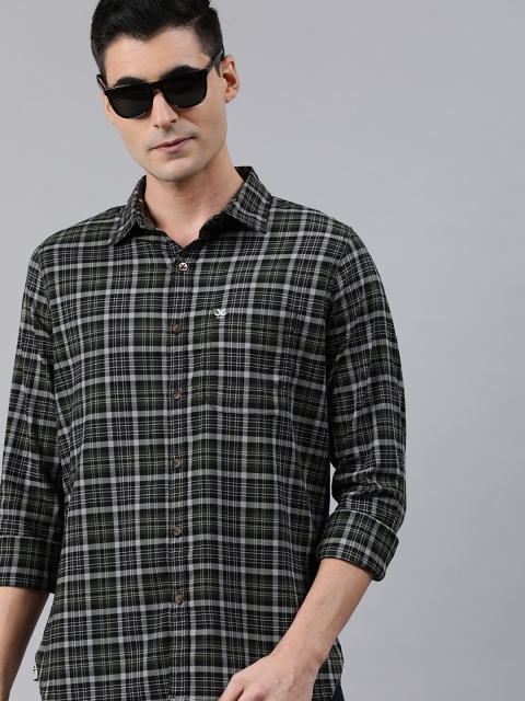 

WROGN Men Green & Off-White Slim Fit Checked Casual Shirt