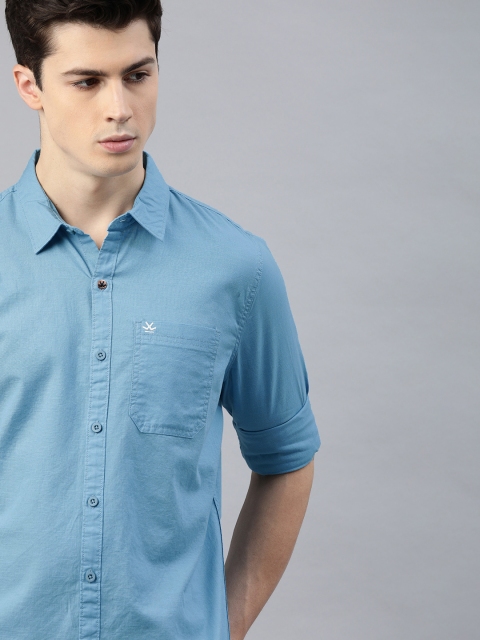 

WROGN Men Blue Slim Fit Solid Casual Shirt