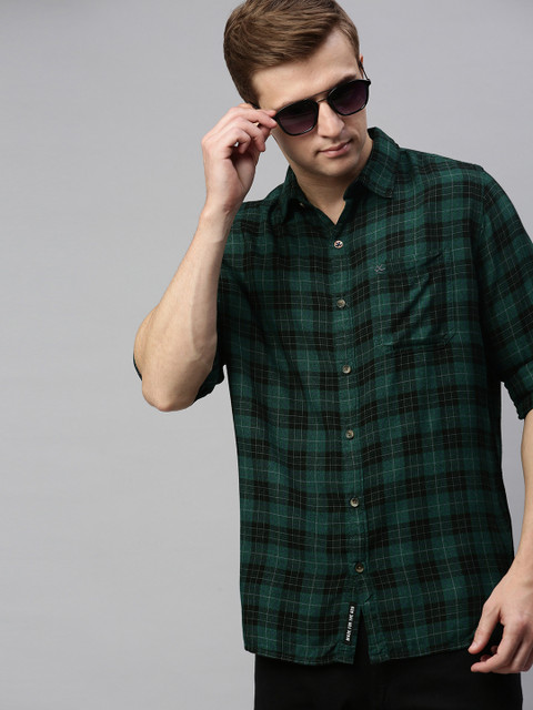 

WROGN Men Green & Black Slim Fit Checked Casual Shirt