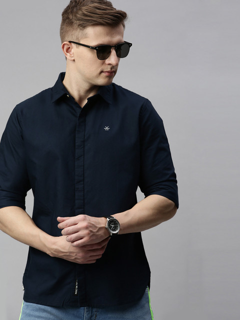 

WROGN Men Navy Blue Slim Fit Solid Casual Shirt