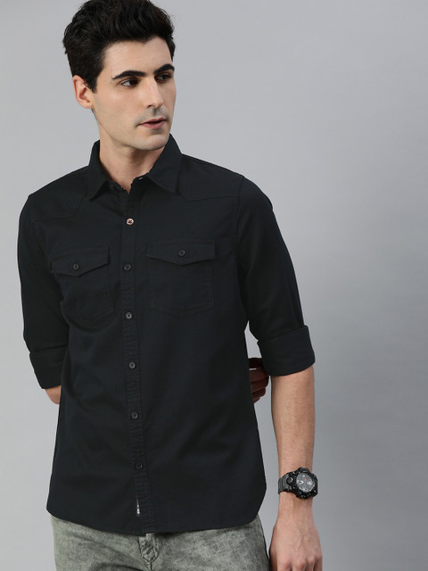 

WROGN Men Black Solid Slim Fit Casual Shirt