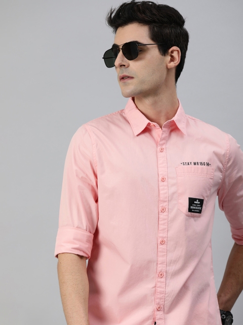 

WROGN Men Pink Solid Slim Fit Casual Shirt