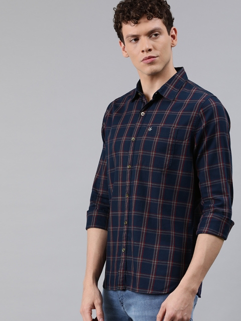 

WROGN Men Navy Blue & Maroon Slim Fit Checked Casual Shirt