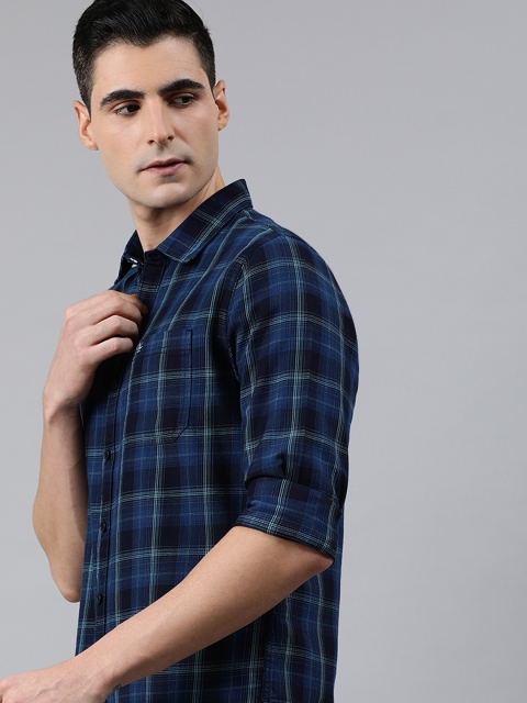 

WROGN Men Navy Blue Slim Fit Checked Casual Shirt