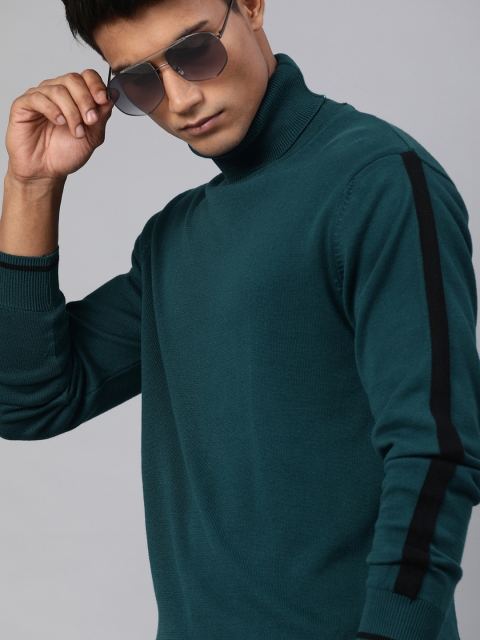 Men Teal Solid Pullover Sweater