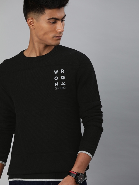 

WROGN Men Black Solid Slim Fit Pullover Sweater
