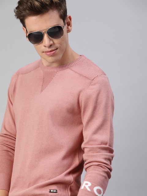 Men Pink Solid Pullover Sweater