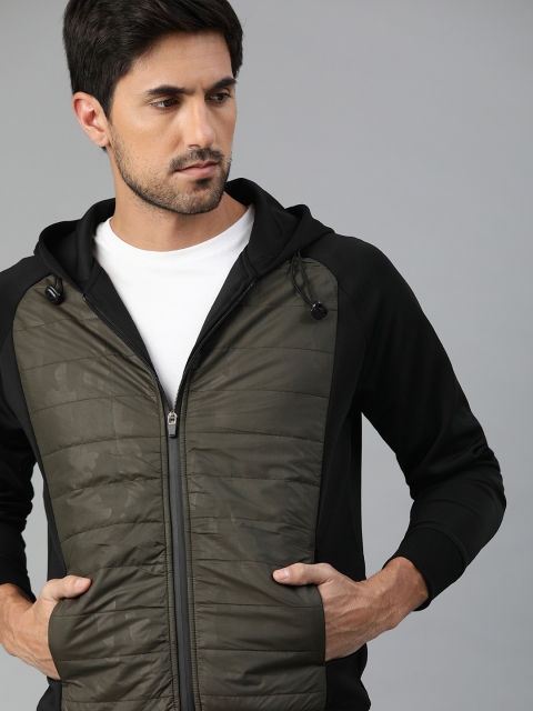 

WROGN Men Black & Grey Slim Fit Colourblocked Hooded Sweatshirt With Camouflage Print