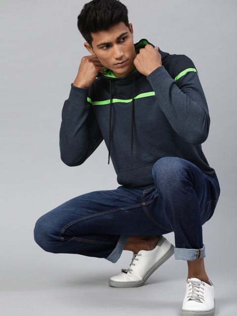 

WROGN Men Navy Blue Solid Slim Fit Hooded Sweatshirt