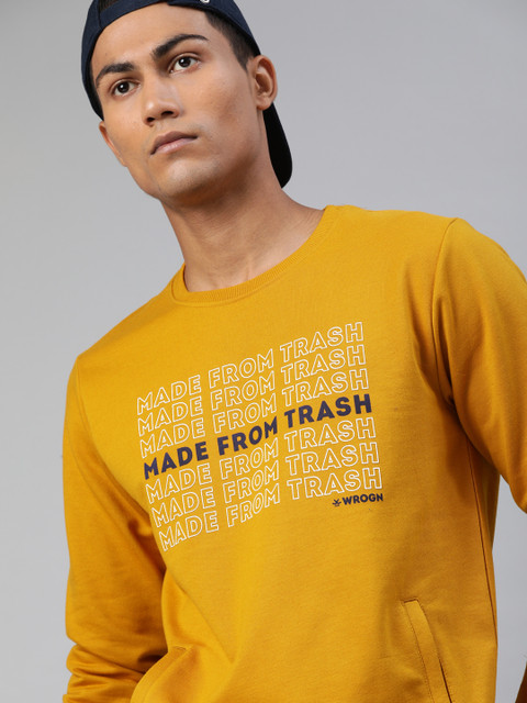 

WROGN Men Mustard Yellow Printed Slim Fit Sustainable Sweatshirt