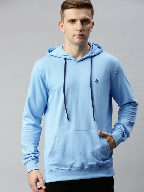 

WROGN Men Blue Slim Fit Solid Hooded Sweatshirt