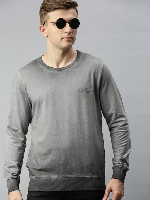 

WROGN Men Grey Slim Fit Solid Sweatshirt