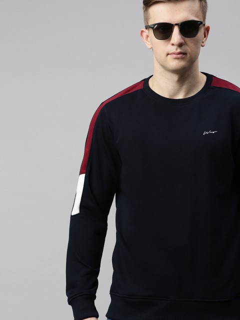 

WROGN Men Navy Blue Solid Pullover Sweatshirt