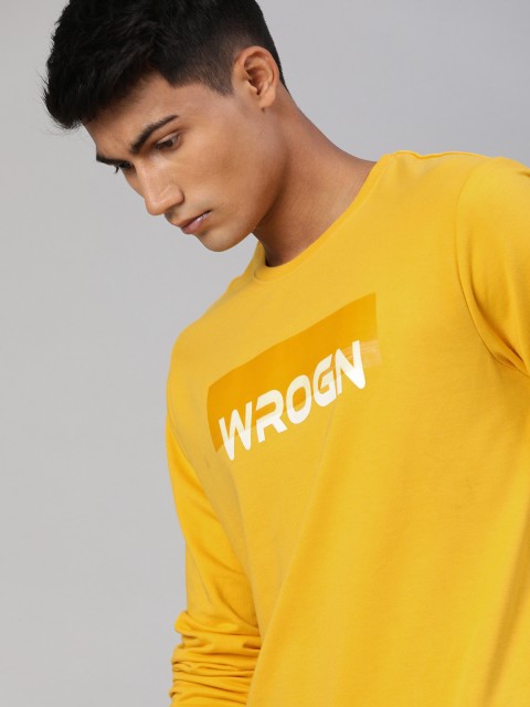 

WROGN Men Mustard Yellow Slim Fit Printed Sweatshirt