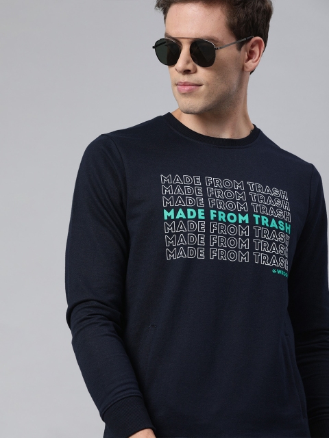 

WROGN Men Navy Blue Slim Fit Printed Round Neck Sustainable Pullover Sweatshirt