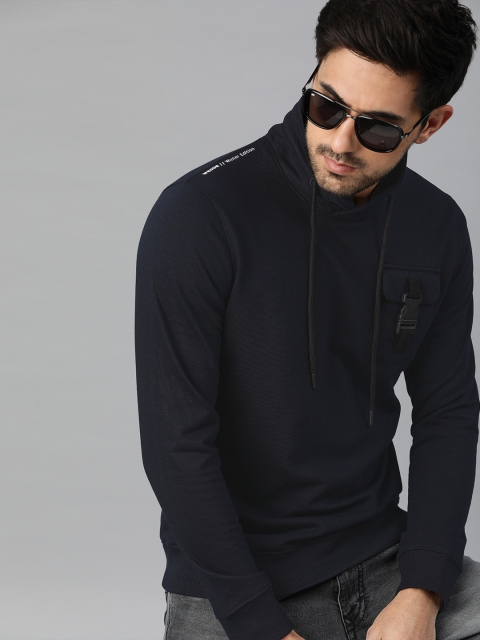 

WROGN Men Navy Blue Slim Fit Solid High Neck Sweatshirt