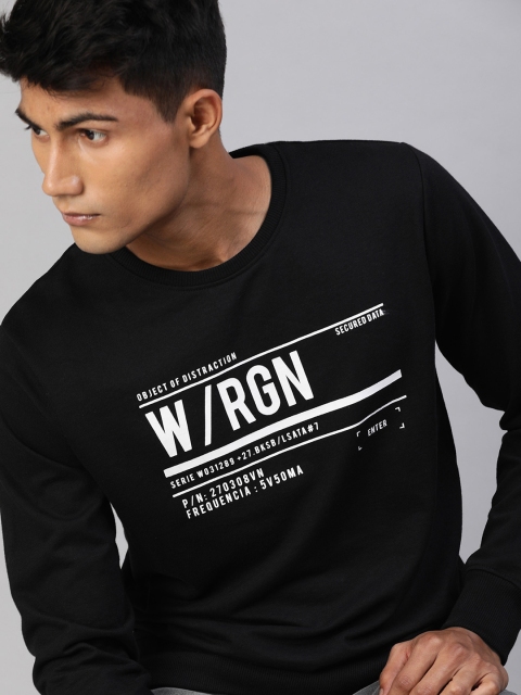 

WROGN Men Black Slim Fit Printed Sweatshirt