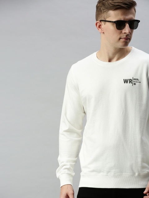 Men White Slim Fit Solid Sweatshirt with Printed Detail