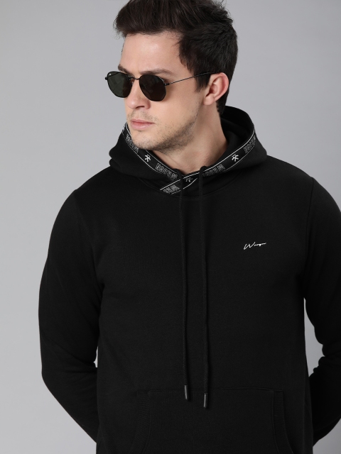

WROGN Men Black Solid Hooded Sweatshirt