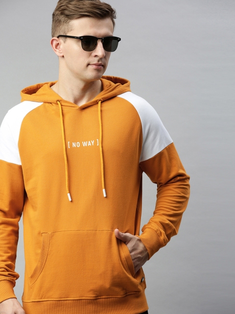 

WROGN Men Mustard Yellow Slim Fit Solid Hooded Sweatshirt
