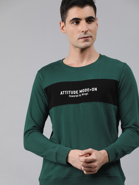 

WROGN Men Green Printed Slim Fit Pullover Sweatshirt