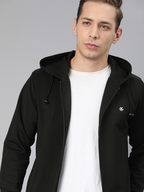 

WROGN Men Black Solid Hooded Sweatshirt