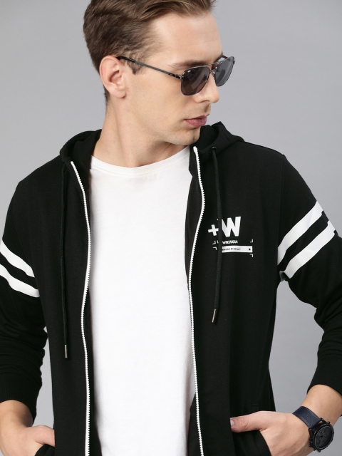 

WROGN Men Black Solid Hooded Sweatshirt